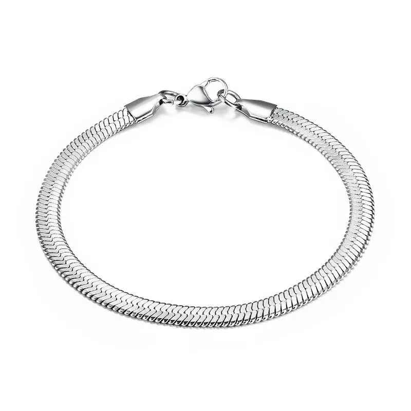 Classic Herringbone Bracelet - Dagger & Diamond 3mm Steel Color / 16cm