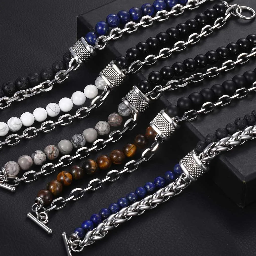 Stone & Steel Bracelets for Men - Dagger & Diamond