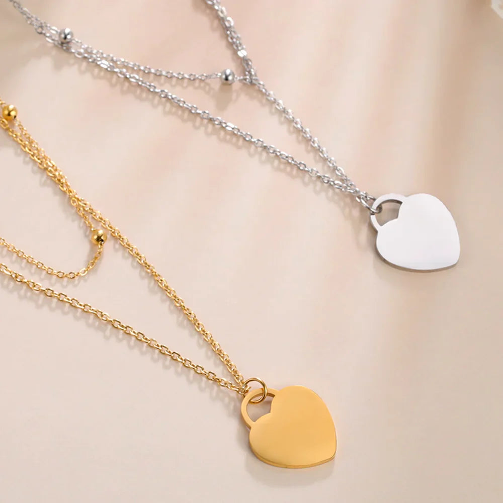 Heart Pendant Double Layer Necklace