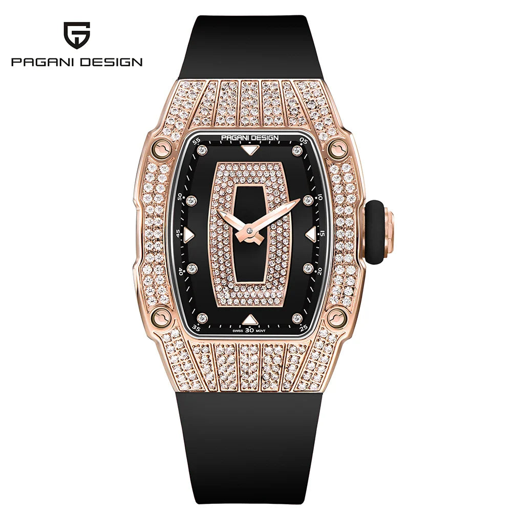 PAGANI DESIGN PD-YS013 Luxurious Quartz Watch for Women - Dagger & Diamond Black Rose Gold