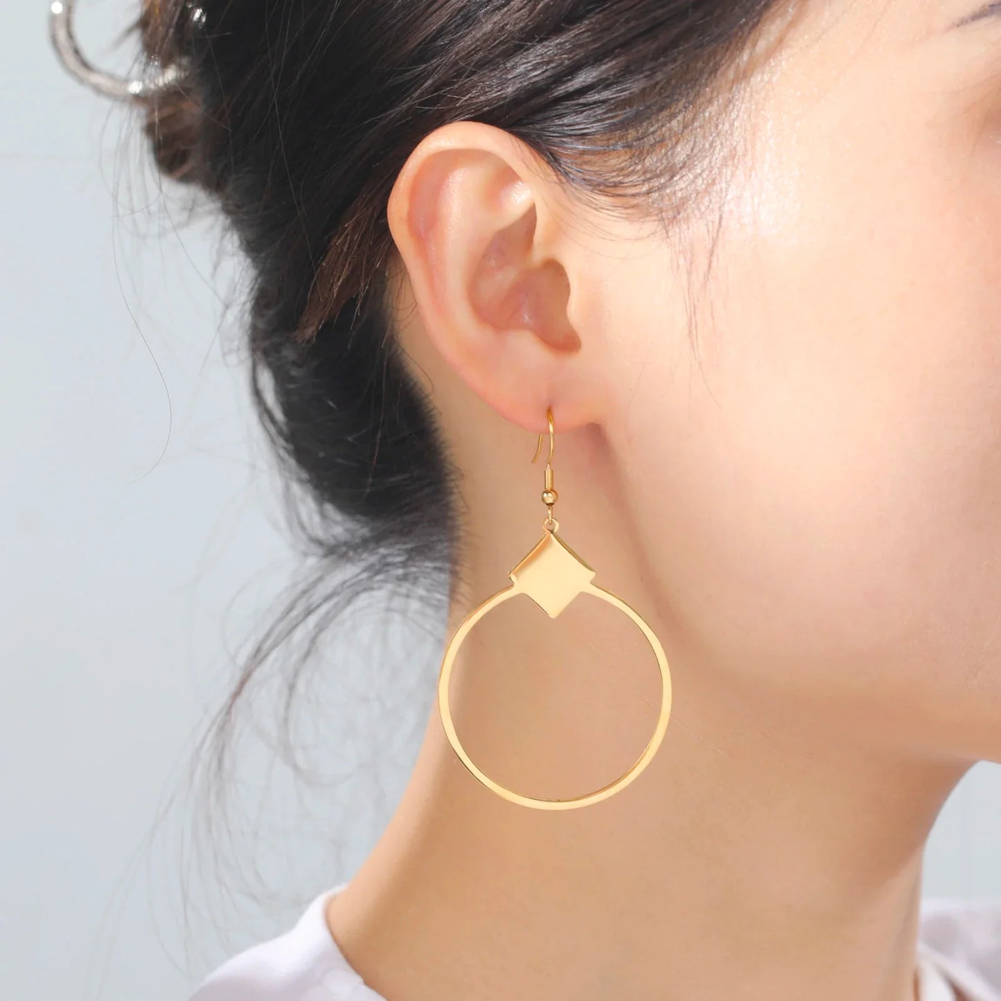 Large Circle Square Minimalist Korean Drop Earrings