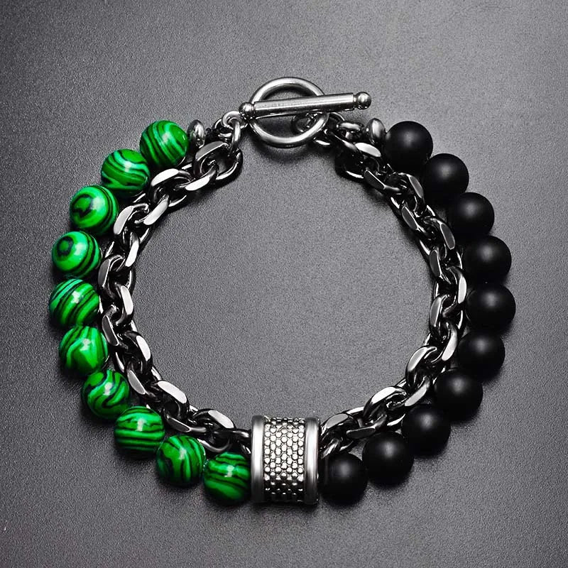 Stone & Steel Bracelets for Men - Dagger & Diamond Green Black
