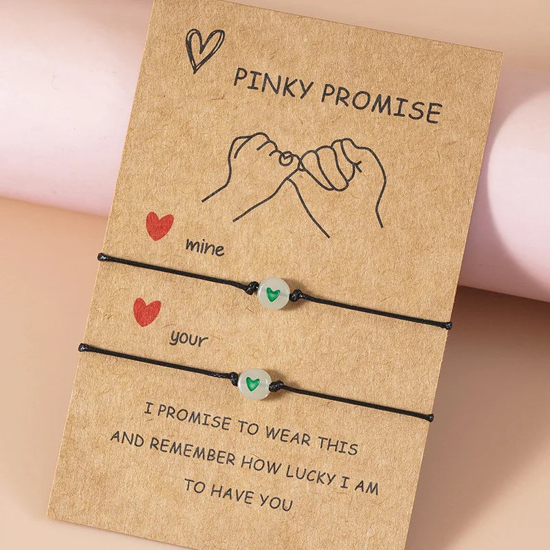 Pinky Promise Glowing Hearts Bracelet Set - Dagger & Diamond Green