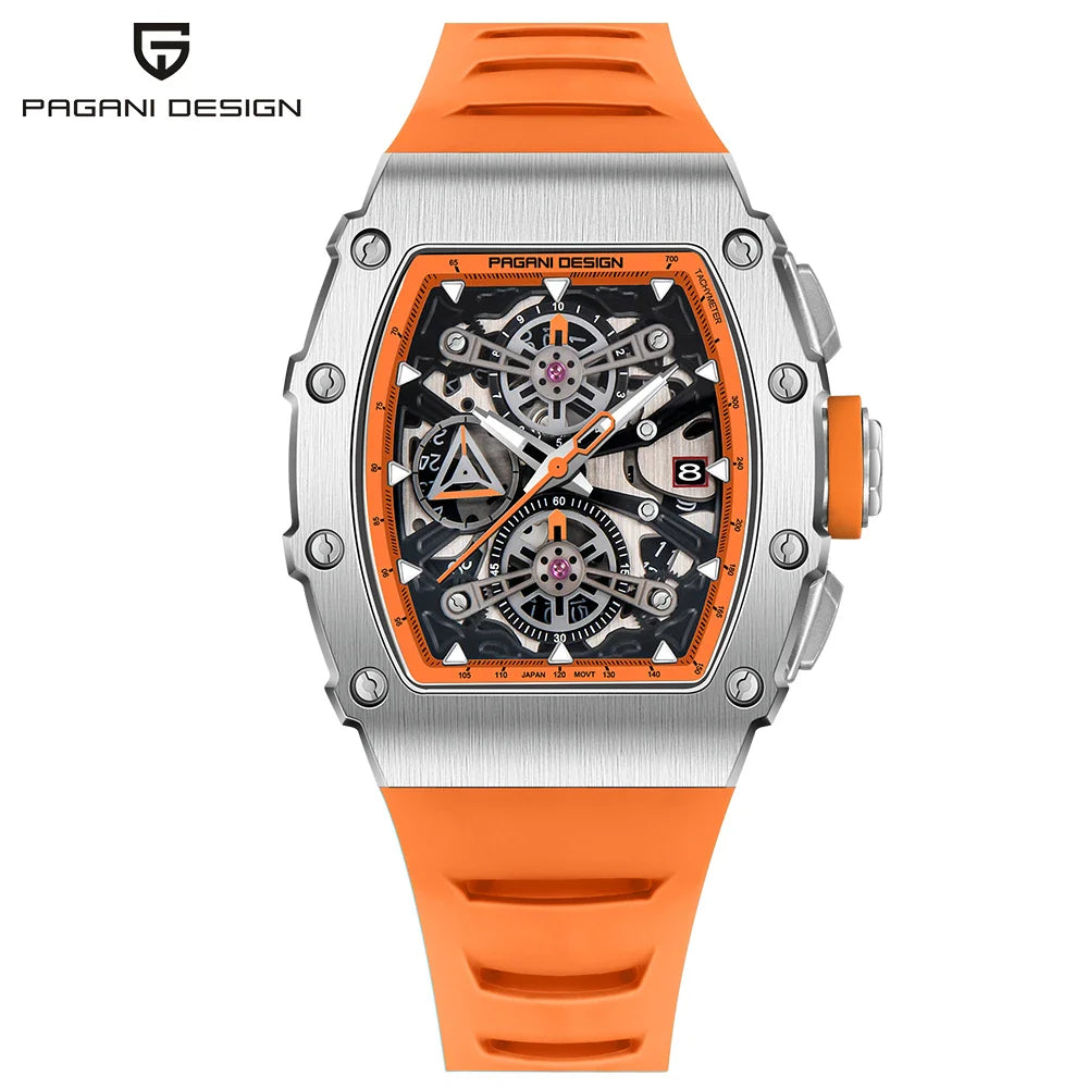 PAGANI DESIGN PD-YS011 Tonneau Luxury Quartz Watch for Men - Dagger & Diamond Orange