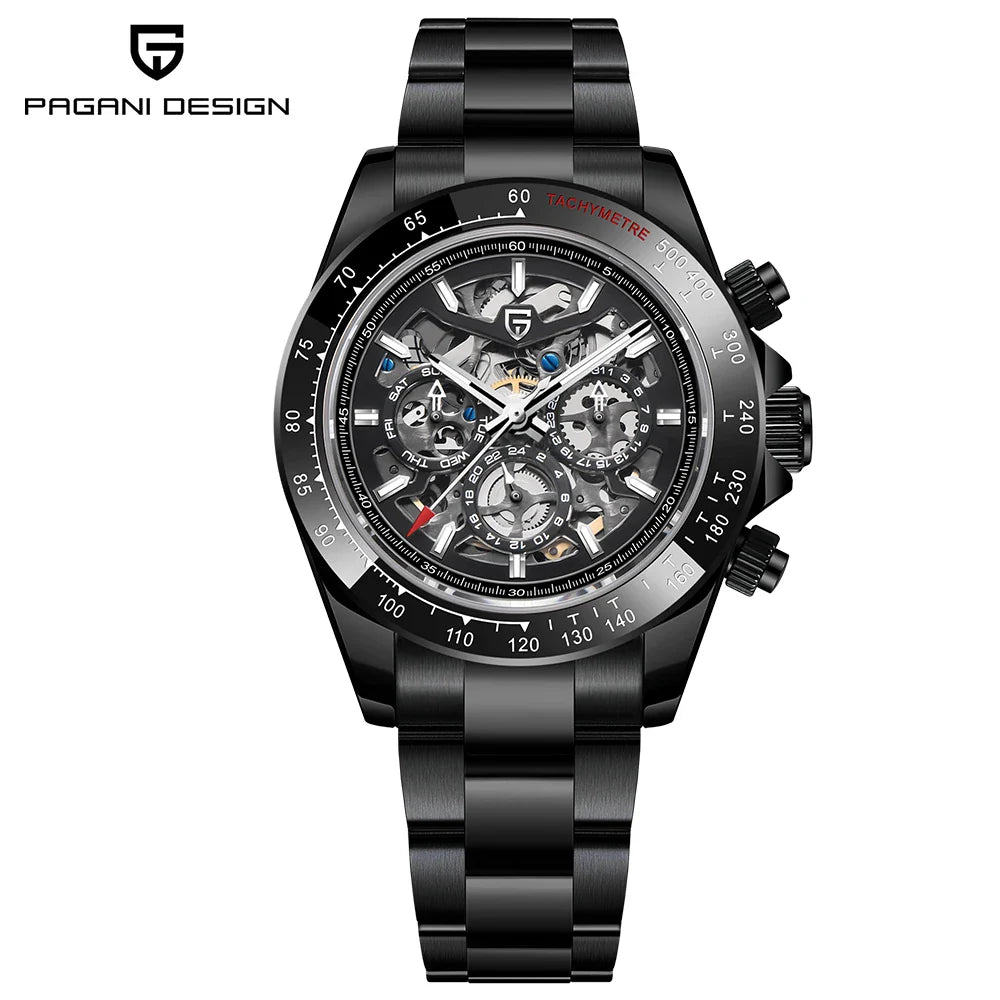 PAGANI DESIGN PD-1777 Automatic Watch for Men - Dagger & Diamond All Black