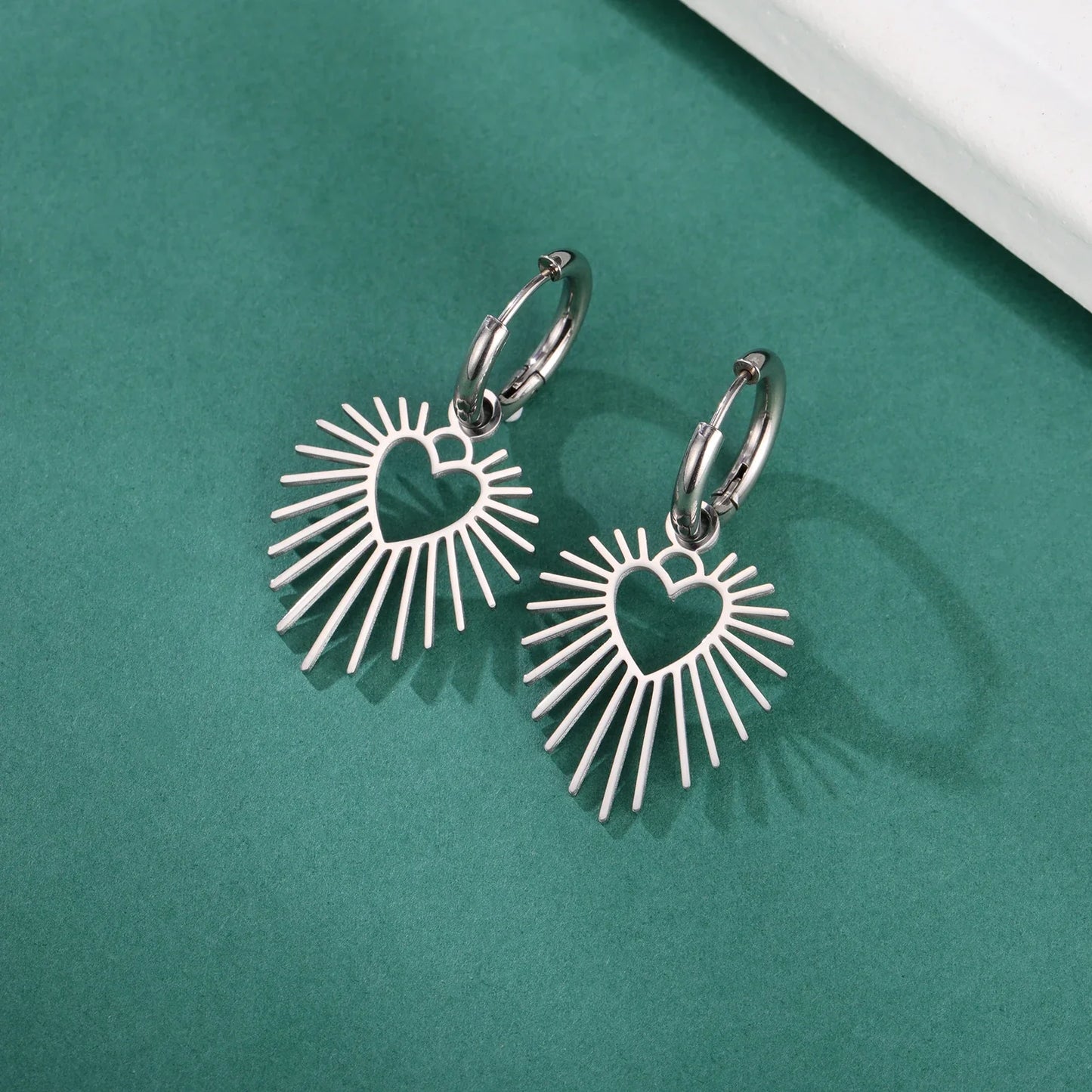 Heart Sun Drop Hoop Earrings - Dagger & Diamond