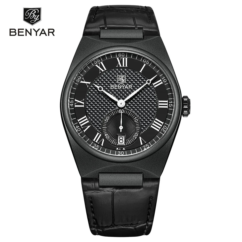 BENYAR BY-5199 Luxury Quartz Watch for Men - Dagger & Diamond All Black