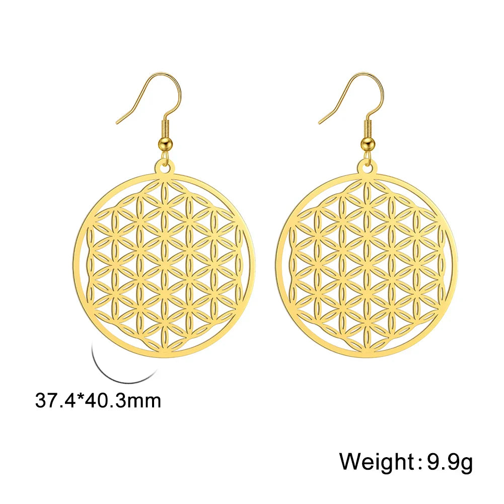 Flower of Life Drop Earrings - Dagger & Diamond 6 Gold