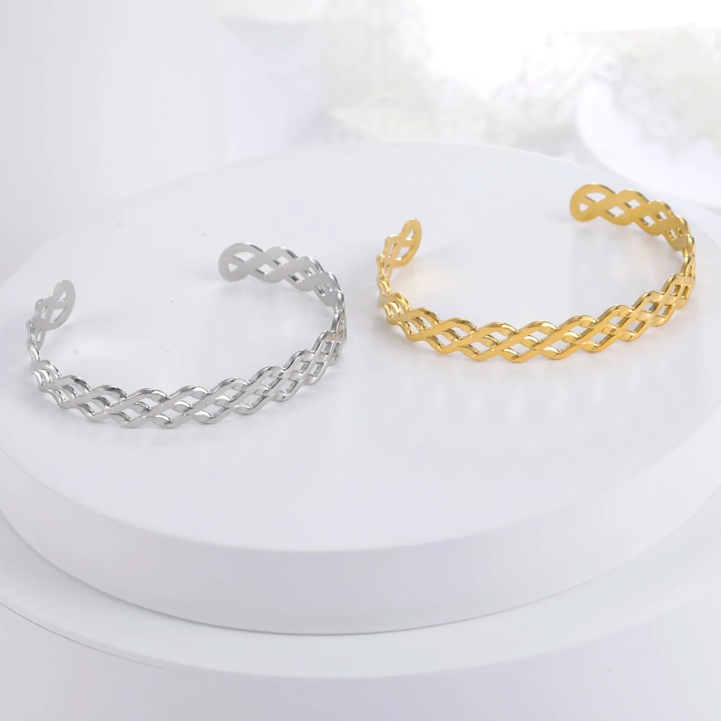 Woven Waves Open Bangles for Women