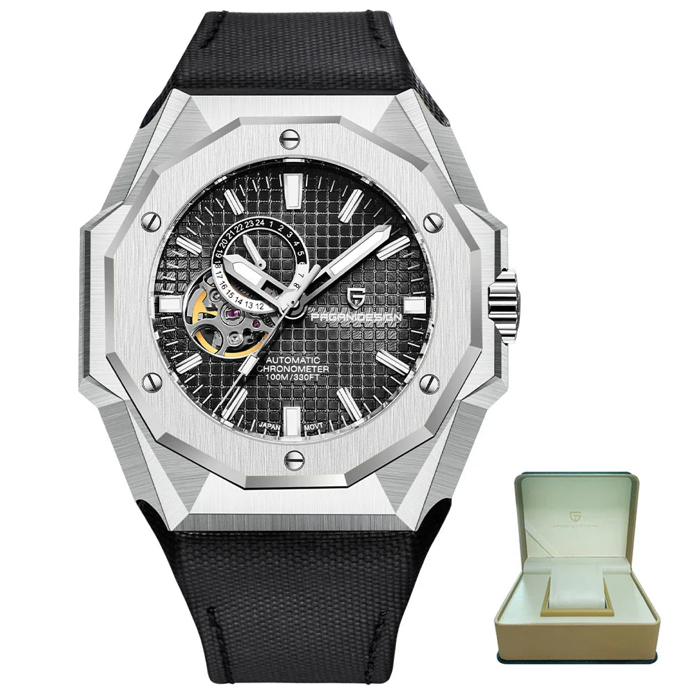 PAGANI DESIGN PD-YS010 Automatic Chronometer Luxury Sport Watch for Men - Dagger & Diamond Silver Black