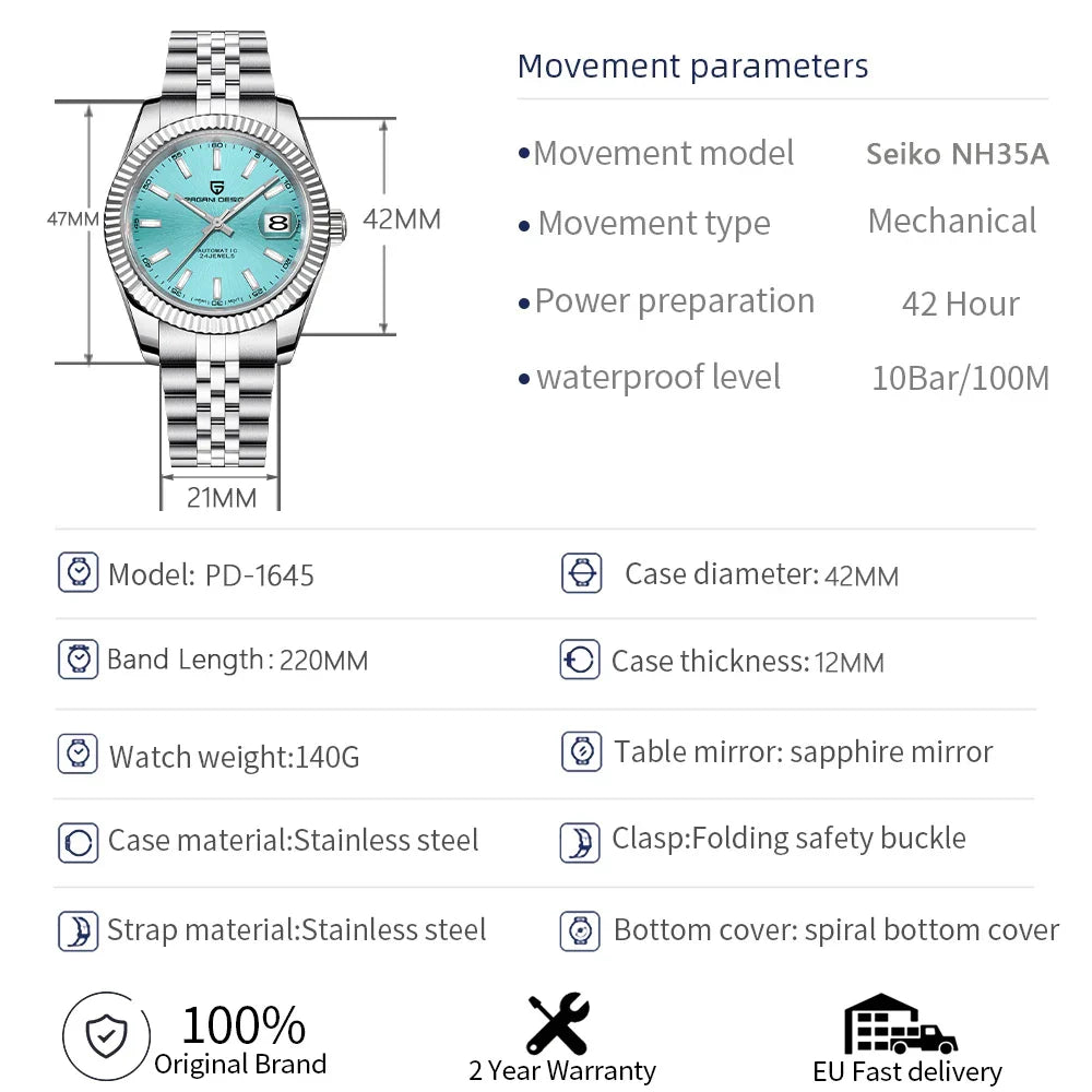 PAGANI DESIGN PD-1645 Men's Automatic Watch - Dagger & Diamond