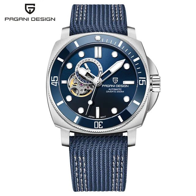 PAGANI DESIGN PD-1736 43MM Ceramic Bezel Mens Automatic Watch - Dagger & Diamond Blue