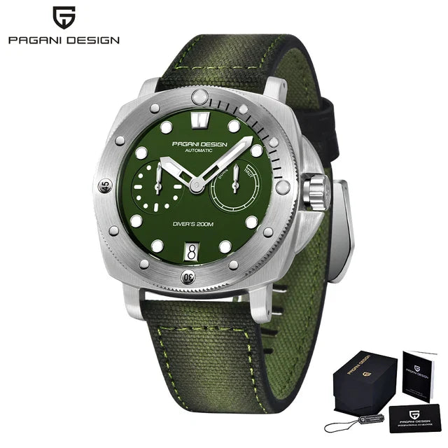 PAGANI DESIGN PD-1767 Luxury Automatic Diver Watch for Men - Dagger & Diamond Green