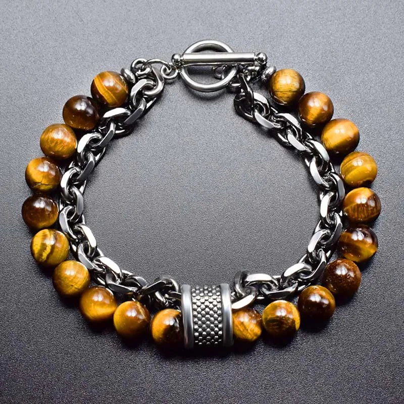 Stone & Steel Bracelets for Men - Dagger & Diamond Full Tiger