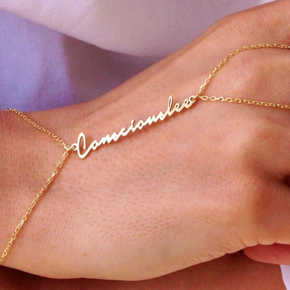 Personalized Single Name Hand Chain - Dagger & Diamond