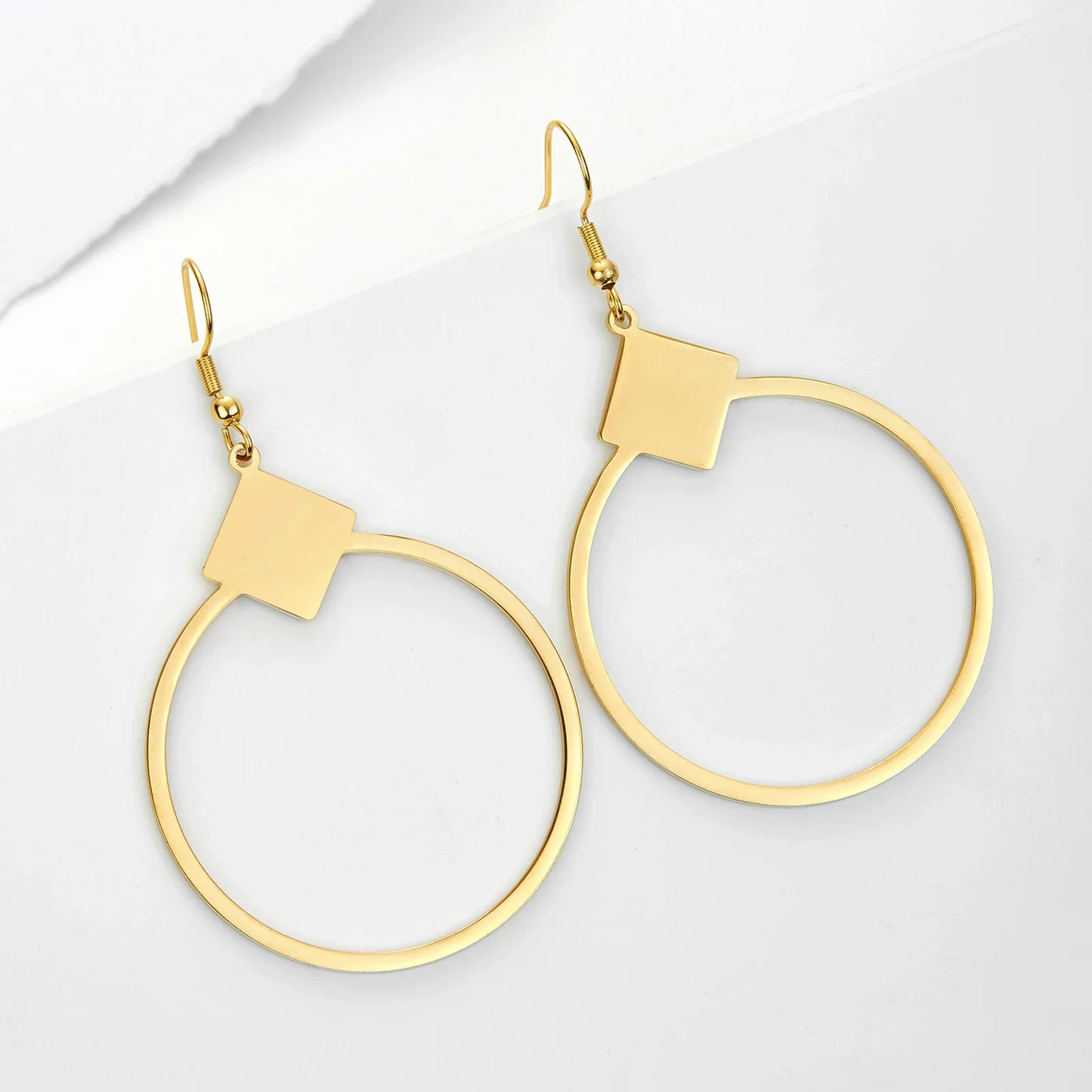 Large Circle Square Minimalist Korean Drop Earrings