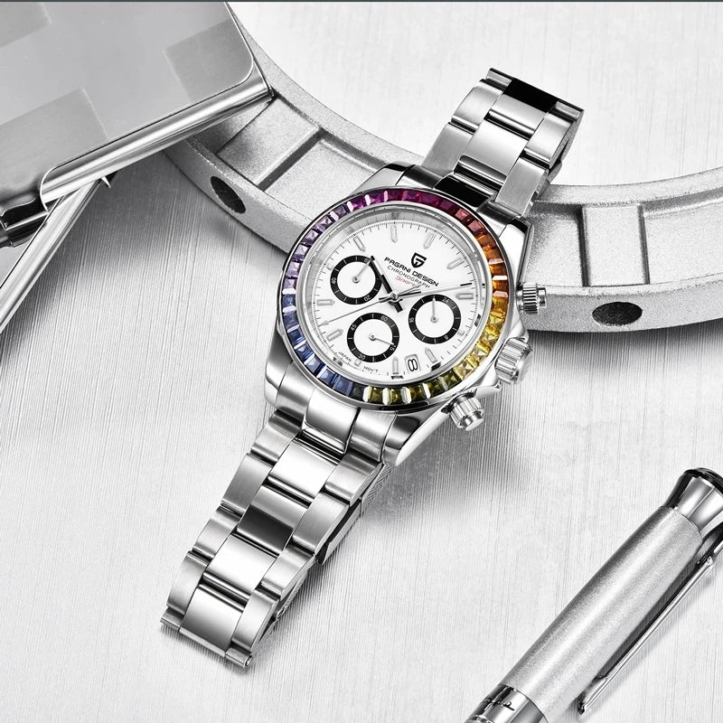 PAGANI DESIGN PD-1644 Rainbow Bezel Chronograph Sport Quartz Watch for Men - Dagger & Diamond