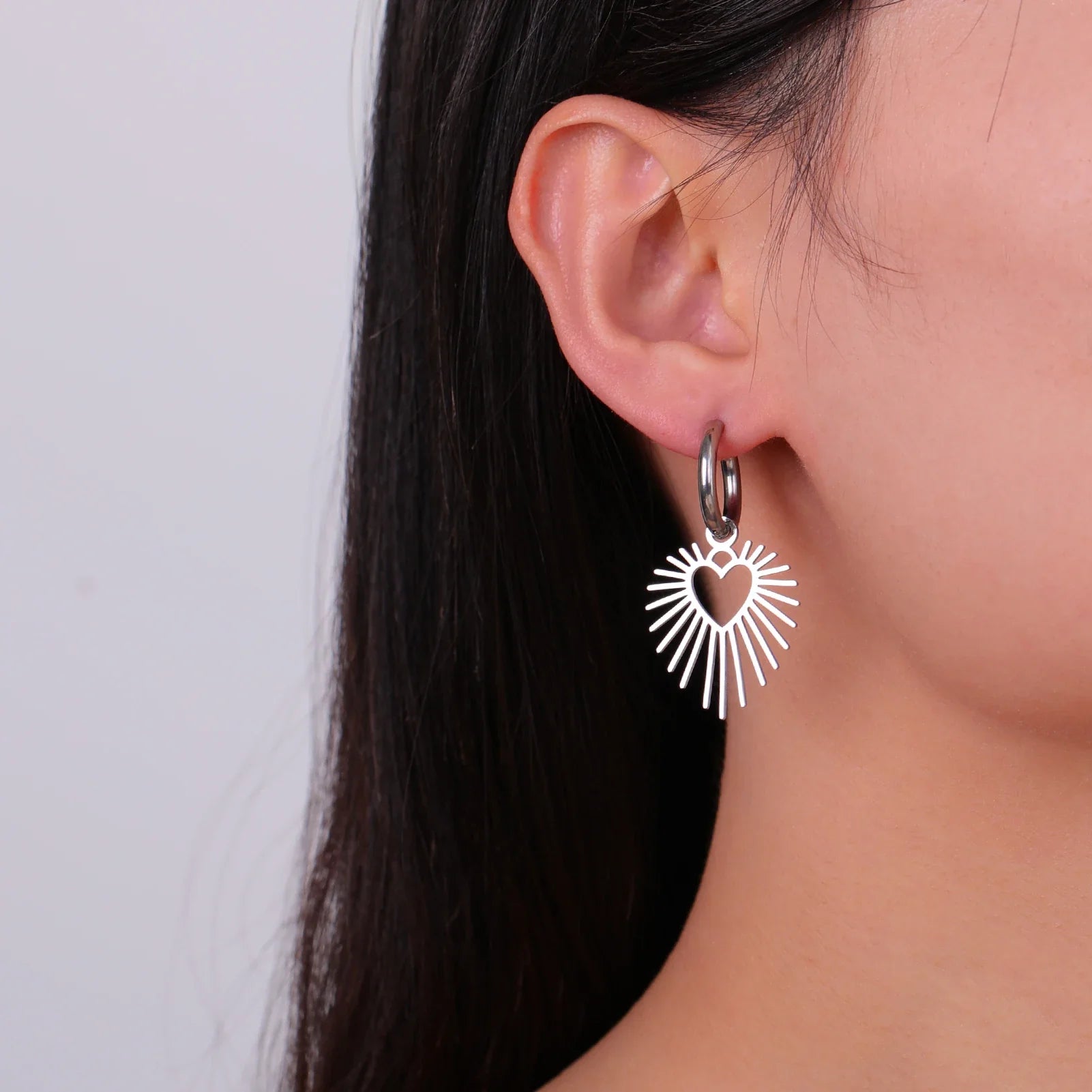 Heart Sun Drop Hoop Earrings - Dagger & Diamond