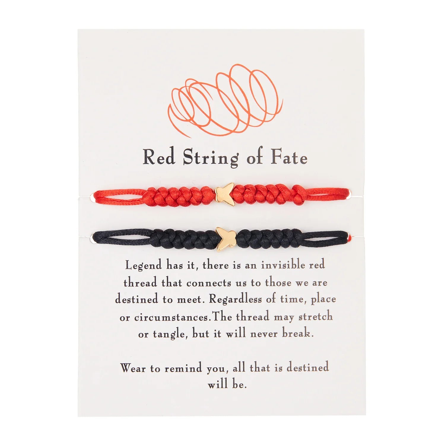 Red String Handmade Couples Bracelet Set - Dagger & Diamond Butterfly Set / Adjustable