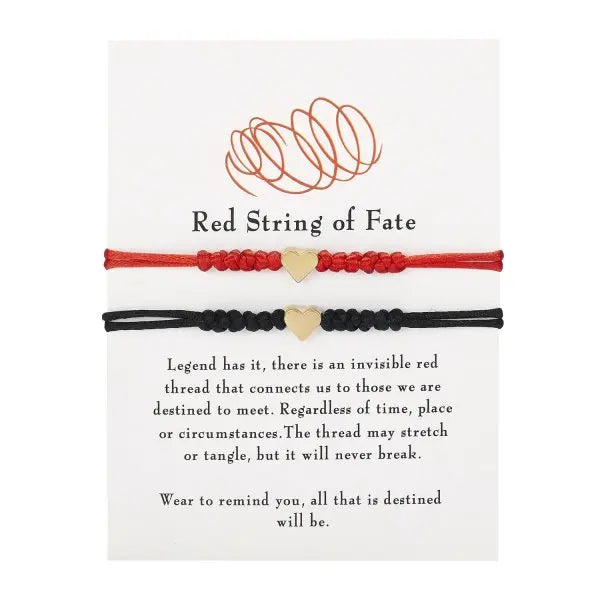 Red String Handmade Couples Bracelet Set - Dagger & Diamond Hearts Set / Adjustable