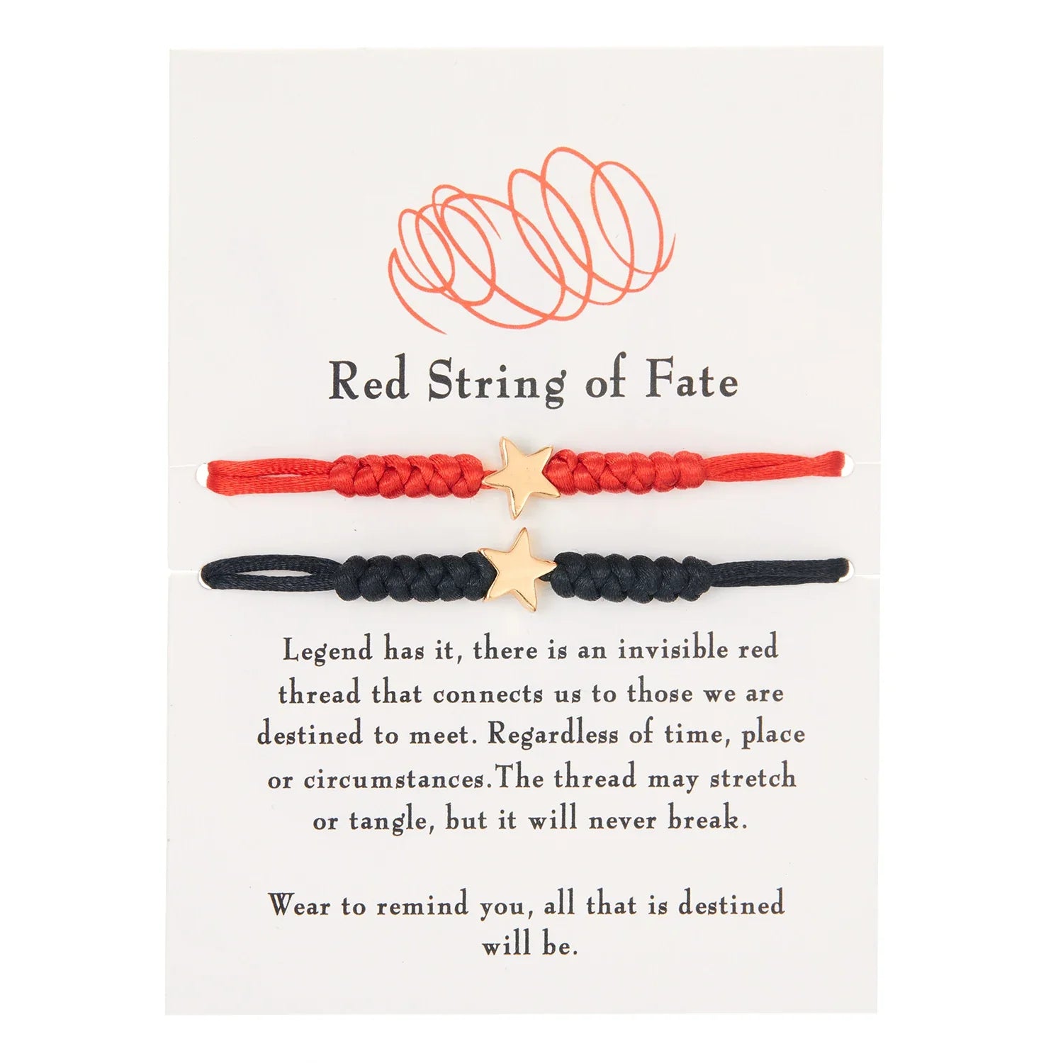 Red String Handmade Couples Bracelet Set - Dagger & Diamond Star Set / Adjustable